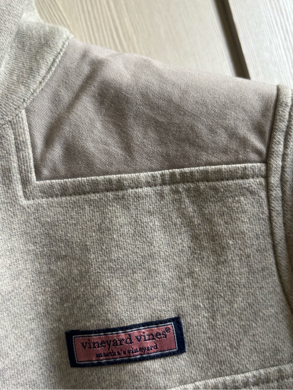 Vineyard Vines Tan Pullover with Pink Logo Patch - Picture 5 of 12